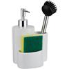 Baroni Home Portaspugna con Dispenser per Lavello Cucina in Ceramica, Porta Spugna per Lavandino con Spugna e Spazzola Inclusa, Moderno con Spazzola, 13x12x20 cm