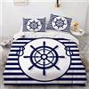 NEWAT Set di biancheria da letto con copripiumino a tema oceano marino nautico, con bussola per barca e nave di ancoraggio, lampada a forma di faro, bottiglia in corda blu, blu navy bianco 220 x 240