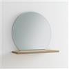 ARHome Specchio Tondo Grigio con Mensola, 60 x 60 x 22 cm, Rovere Azteco, Specchiera con mensola, Made in Italy