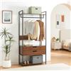 [en.casa] Organizzatore Guardaroba Stand Porta Abiti con Barra Appendiabiti Ripiani Cassetti Mobile Porta Vestiti per Cabina Armadio 180x80x40 cm Nero/Effetto Noce