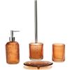 BM Set Accessori Bagno in Vetro 4 Pezzi - Dispenser Sapone, Porta Spazzolino, Porta Scopino WC e Portasapone - Design Elegante e Moderno per Bagno e Toilette (Arancione)