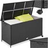tectake® Box Contenitore da Esterno, 116 x 54 x 64 cm, 253 L, Mobile da Giardino con Intreccio in Polyrattan, Telaio in Alluminio, Coperchio Rinforzato, Pratica Maniglia, Rotelle Girevoli- Nero