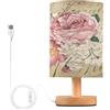 Mnsruu Piccola lampada da tavolo per camera da letto vintage shabby chic rosa fiori rosa lampada da tavolo lampada da comodino lampada per soggiorno ufficio lettura tavolo da lavoro scrivania