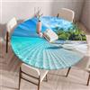 Morbuy Tovaglia Rotonda con Bordo Elastico, Motivo Vista Mare 3D Tovaglia per Tavolo Rotondo Antimacchia Impermeabile Copritavolo Copri Tavolo per Cucina (Stile estivo A,Diametro 140cm)