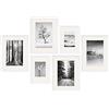 PHOTOLINI Set di 6 cornici per poster bianco legno MDF con passe-partout, 21x30 cm e 30x40 cm, plexiglass infrangibile, da parete, accessori inclusi - per foto, immagini e poster