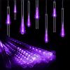 HULX Luci della Pioggia di Meteoriti del LED, 30cm 8 Tubi 144LED luci della Stringa Solare Luci da Pioggia Cadenti Impermeabili con 8 Modalità (Viola)