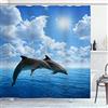 OCEUMACO Tenda Doccia Antimuffa 3D Delfini Elegante Tende Doccia Angolare Tessuto Poliestere Impermeabile 240x200 cm Vasca Bagno Design Mare Stoffa Grande Lavabile Lavatrice con Anelli - Blu 1