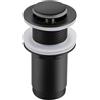 Balneo Tappo per Lavabo in Oottone Universale - Valvola Pop Up per Lavabo 66mm x G1 1/4 - Pop Up - Tappo per Lavabo senza Troppopieno - 4 Guarnizioni, Clic E - nero