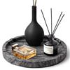 WORHE Vassoio in marmo naturale per bagno, camera da letto, cucina, cassettiera, vassoi decorativi rotondi per gioielli, profumi, cosmetici, candele, organizer per la decorazione della casa, grigio