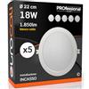 Eurocali Faretti LED da incasso 18W rotondi cornice bianca Luce Bianco Caldo Downlight Ø 220.8x28mm con Incasso Ø 163 mm - Pacco da 5
