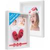 PHOTOLINI 3D cornici 30x40 cm bianco, cornice profonda con vetro e passe-partout, set di 2 cornici per oggetti fino a 3 cm di profondità, legno MDF - perfetta per il fai da te e come regalo