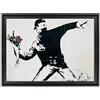 ConKrea Quadro su Tela Canvas INTELAIATO - con Cornice - Banksy - Arte Street Art - Lanciatore di Fiori - 50x70cm - Stile Contemporaneo Nero - (cod.1644)