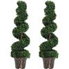 Outsunny Set 2 Piante Finte da Interno di Bosso a Spirale 120cm, Piante Artificiali da Interno ed Esterni con Vaso Incluso, Pianta Finta per Decorazione Casa, Ufficio, Soggiorno, Giardino, Verde