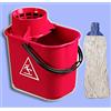 Midor Secchio in Plastica 14lt con strizzino + 1 mop, ideale per pulire i pavimenti con comodo alloggiamento ferma manico, per mop e mocio con strizzatore - Midor (Rosso)