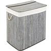 WohnDirect Cesto per il bucato con coperchio e scomparto - robusto contenitore per il bucato in bambù - cesto per il bucato grigio con sacchetto per il bucato, lavabile - 100% bambù - 72 litri