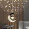 XINYASEE LED Lampadario a sospensione,LED Forma di Luna Moderna Lampada a Sospensione,Plafoniera Fata Lampada Luna e Stelle Lampada a Sospensione Camera da Letto Lampadario (Nero(Caldo))