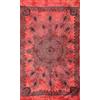Seamar Copritutto Medio Piume Batik 100% Cotone Copri Poltrona 140x230 cm Telo Mare con Frange (Rosso)