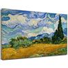 Grafic Quadro Van Gogh Campo di grano con cipressi - Quadro stampa su tela canvas con o senza telaio (CM 110X86, QUADRO CON TELAIO IN LEGNO)