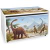 Leomark contenitore portagiochi in legno, panca su ruote 71x40x46 cm(A) 91L, scatola con coperchio, mobili per camera da letto e asili, scuole, uffici, cassapanca per bambini, stampa UV - Dinosauri