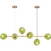 KCO Lighting 6 Luci a Sospensione in Vetro Verde Cucina Isola Stile Mid Century Modern Lampadario Globo Sputnik Lampadario Lineare in Oro Spazzolato per Isola Cucina per Sala da Pranzo