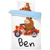 Pictogogo Set Lenzuola Personalizzate per Bambini con Nome, Federa e Copripiumino | Scelta del Colore del Cotone per Il Lato Inferiore, Scegli Testo, Carattere e Colore (Motociclo, 100x135)
