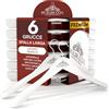 Eurocali 6 Grucce Appendiabiti a Spalla Larga in Legno Bianco per Abiti Vestiti Giacche Camicie - Gancio Girevole 360° e Barra Porta Pantaloni RealGruccia - Finitura Lucida e Profilo Smussato - 24x45cm