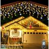 Partenopea Tenda luminosa esterno natalizia luci a 380 led da balcone decorazioni di Natale feste eventi bassa tensione 31V gioco flash bianco (Luce calda fissa + fredda flash, 10 metri)