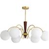 KCO Lighting Lampadario Vintage a 6 Luci Sputnik Lampadario Bianco a Globo Lampadari in Legno Stile Rustico Lampadari Moderni in Vetro Opalino per Sala da Pranzo Soggiorno Camera da Letto