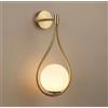 Partenopea Applique da Parete LED G9 Ottone Design a Goccia con Sfera Opalina in PE, Lampada da Muro Moderna per Interni, Camera da Letto Soggiorno Corridoio, IP20, 43x22 cm, Lampadina Non Inclusa