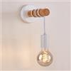 Chao Zan Lampada da parete vintage per interni, design industriale, lampada retrò, metallo, legno, rotonda, E27, senza lampadina, adatta per corridoi, corridoi, stanze, colore: bianco / marrone, attacco: E27