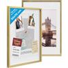 PHOTOLINI 3D cornici 50x70 cm oro, cornice profonda con vetro e passe-partout, set di 2 cornici per oggetti fino a 1,5 cm di profondità, legno MDF - perfetta per il fai da te e come regalo