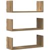 vidaXL Mensole Parete 3pz Rovere Artigianale 58x18x18 cm in Truciolato, scaffale a Muro, espositore a Muro