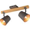 meineWunschleuchte Faretto da soffitto a 2 luci, con travi in legno, colore argento antico, larghezza 42,5 cm