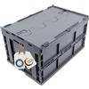 DieKlappbox - Cassa pieghevole robusta con coperchio, box grande 60L, contenitore trasporto in plastica riciclata 60%, Made in Germany, certificata TÜV, 60x40x33 cm, grigio