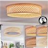 hofstein Plafoniera a LED HOFSTEIN Barroco, dimmerabile in metallo/bambù/plastica in bianco/naturale, design retrò/vintage/boho, funzione memory, 24 watt,sala da pranzo,soggiorno,camera da letto,cucina