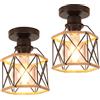 iDEGU 2 Pezzi Plafoniera Vintage 15CM Lampadario Soffitto Industriale Design Gabbia in Metallo e Corda di Canapa Retrò Lampada a Sospensione E27 Lampada da Soffitto per Corridoio Portico Cameretta