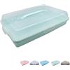 VIRSUS Porta Torte RETTANGOLARE in plastica, misura 43x30x10 cm, Contenitore con coperchio trasparente, portatorte 4 chiusure di sicurezza, per la conservazione di dolci e torte -6778F (Verde Acqua)