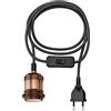 ledscom.de Cavo tessile RETRA, spina, interruttore, bronzo opaco, 3 m, attacco lampada, 1x E27 max. 60W