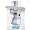 Pictogogo Set Lenzuola Personalizzate per Bambini con Nome, Federa e Copripiumino | Scelta del Colore del Cotone per Il Lato Inferiore, Scegli Testo, Carattere e Colore (Koala, 100x135)