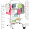 tectake® stendibiancheria a torre pieghevole, Stendino Verticale 4 ripiani regolabili, ruote, struttura in acciaio inox, 36 aste, 64 mollette, ripiani laterali x grucce, stendi biancheria, Stendipanni