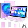 Bnegynng Tablet Android 15 da 10 pollici, tablet 2 in 1 con custodia per tastiera e pennino per mouse, 6 GB di RAM, 32 GB di ROM, 1 TB espandibile, processore Quad Core, WiFi, BT, schermo HD 1280 x 800, 6000