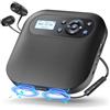 Desobry Lettore CD portatile con Bluetooth, NUOVO Lettore CD Discman ricaricabile per auto con FM, Due altoparlanti stereo, Anti-Skip, Due connettori per cuffie, Per regalo (Grigio Nero)