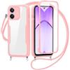 FERLAN Cover per Oppo A3X/A3X 4G/Oppo A3/A40/A40M con Cordino, 360 Gradi Antiurto Custodia con Protezione Schermo Integrata Trasparente Rugged TPU Bumper Doppia Protettiva Cover per Oppo A3X -Rosa