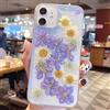 Tybiky Custodia protettiva per iPhone 12 Pro Max, fiori secchi, in gel di cristallo, realizzata a mano, con fiori bianchi e blu