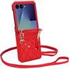Generic Custodia a portafoglio per Motorola Razr 50 Ultra, in pelle, con 2 carte di credito, cordino regolabile da polso, custodia per telefono da donna (rosso)