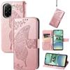 JIUNINE Custodia Protettiva per Redmi A5, Cover Libro PU Pelle Antiurto Portafoglio con Design Farfalle 3D, Slot per Carte, Supporto Stand Regolabile, Chiusura Magnetica, Oro rosa
