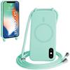 FMPCUON FNPCUON Cover Magnetica Silicone per iPhone X/XS con Cordino,Compatibile con MagSafe,Custodia con Laccio Collana Tracolla Collo Sottile TPU Antiurto Protettiva Case con Corda.Menta verde