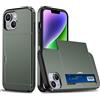 FERLAN Compatibile con Cover Portafoglio per iPhone 13,con Porta Carte,TPU Bumper Silicone Slot Nascosto Scorrevole (Verde militare)