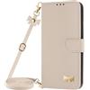 Belzsxy Cover per Honor X5C Plus con Cordino,ustodia con Laccio Collana Tracolla Collo Liquido Case,Custodia in PU Pelle Portafoglio Flip Schede con Slot per Carte,Bianco