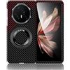 Generic Compatibile con Honor Magic V3 Custodia in fibra di carbonio con cavalletto, leggera, magnetica, ultra sottile, custodia protettiva per PC, supporto per ricarica wireless, nero e rosso